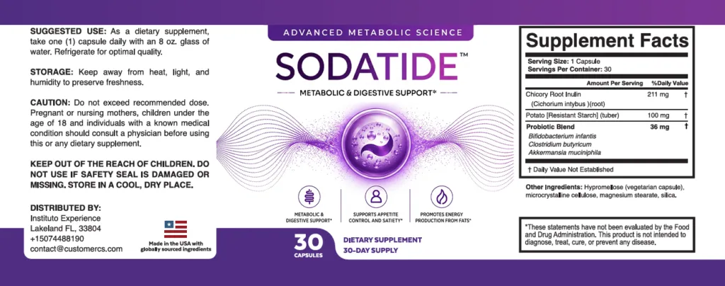 SodaTide supplement label and facts panel
